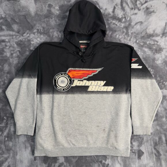VINTAGE JOHNNY BLAZE TWO TONE EMBROIDERY LOGO HOODIES/size XL Black & Gray - Picture 1 of 7